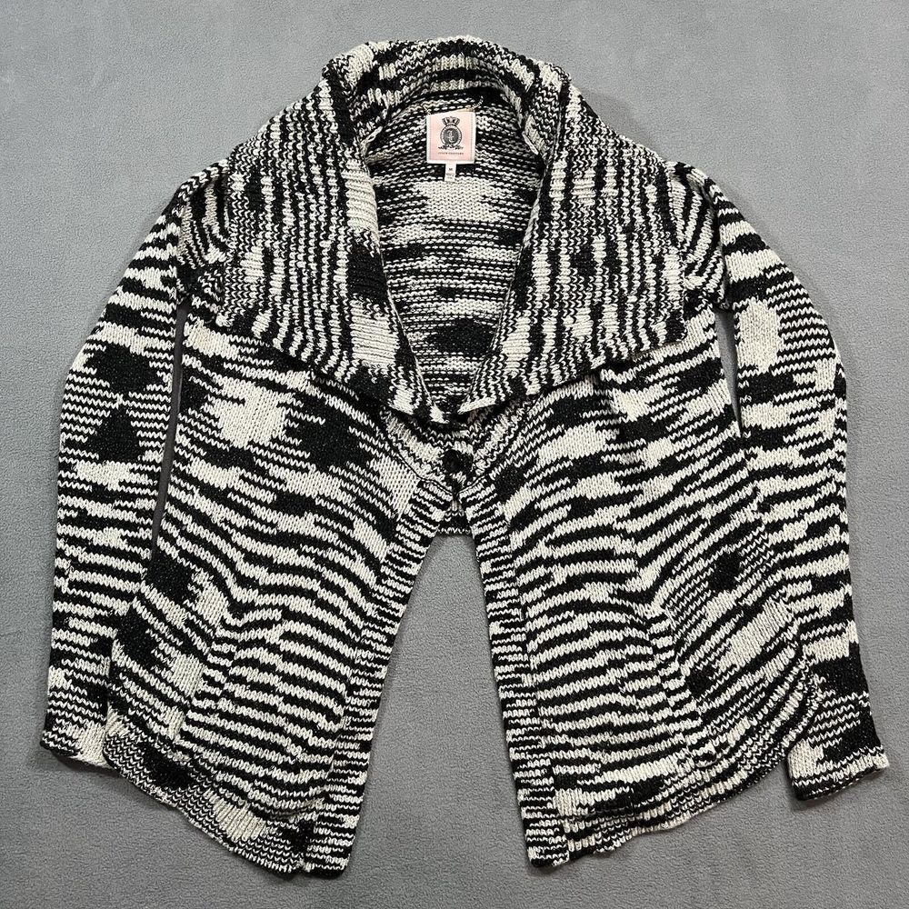 Juicy Couture Cardigan Sweater Medium Black White Wool Cashmere Rabbit‎ Hair